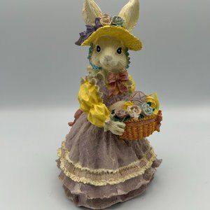 Easter Egg Mrs. Bunny Dress & Bonnet Holding Basket 7.5" Animal Figure Decor